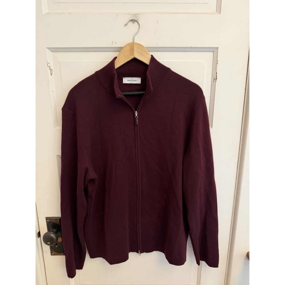 Gran Sasso Luxury Double Zip Men's Wine Virgin Wool Italian Sweater XXL $385